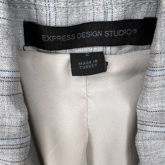 Express Design Studio Gray & Blue Striped Stretch Blazer Jacket Sz 2 - Picture 7 of 10